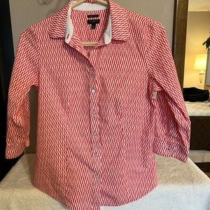Pretty Pinkish/Salmon & White Talbots 3/4 Sleeve Button-Down Blouse - 6P